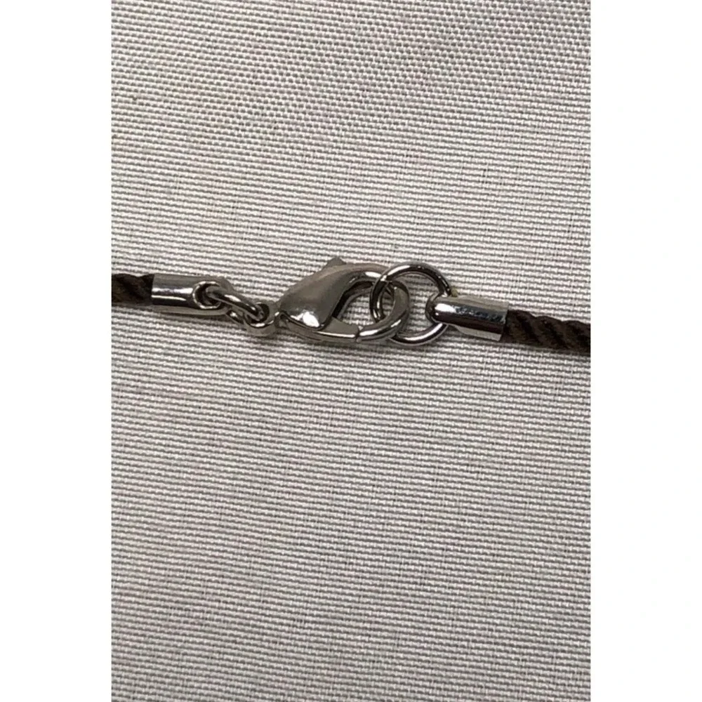 Juicy Couture Pave Crystal Heart Y2K Pendant Brown Cord Necklace 16 Inch